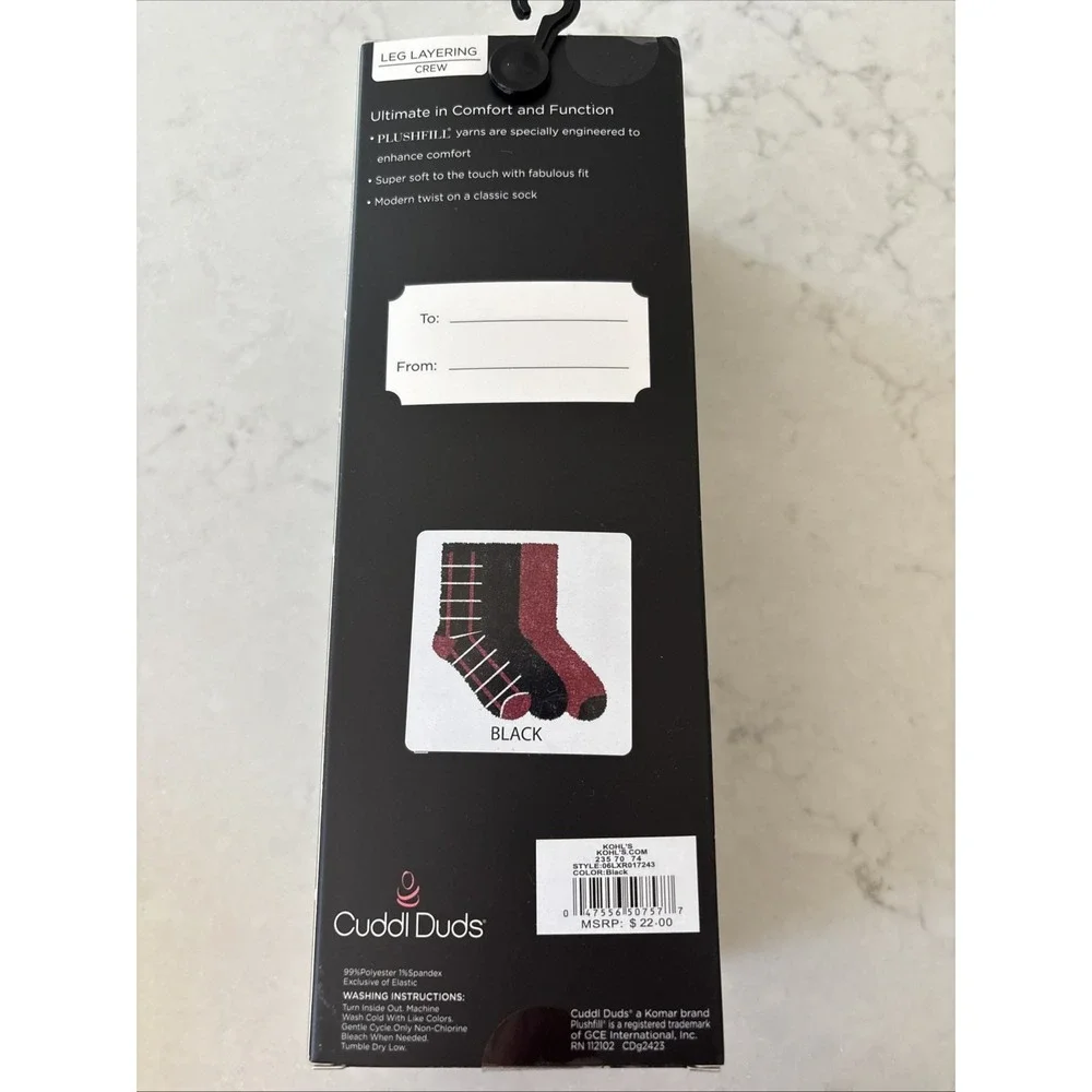 Cuddl Duds Holiday 3 Pk Plushfill Crew Socks Shoe Size 4-10 Red/Black/Plaid NIB‎